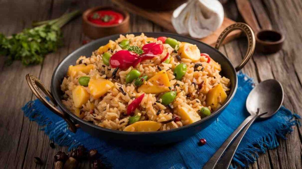 A plate of Aloo matar pulao